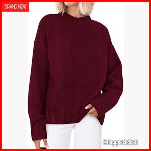 Oversized Crewneck Knit Pullover Sweater Long Sleeve Cozy Fall Winter